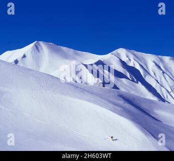 FRANCIA, SAVOIA ( 73 ), LES MENUIRES, PISTA OFF SOPRA IL PICCOLO VILLAGGIO DI LE CHATELARD NEL COMPRENSORIO SCIISTICO CHIAMATO 3 VALLEES Foto Stock