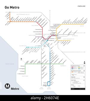 Questa è una mappa del sistema Metro Rail di Los Angeles ca. 5 marzo 2016 Foto Stock