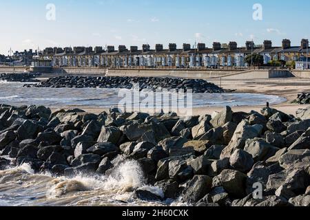 Rock armor difese costiere Lowestoft Suffolk Inghilterra Foto Stock