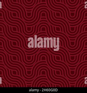 Design vettoriale senza cuciture con uno stile minimalista in linee con colori rosso e borgogna. Sfondo con linee curve rosse Illustrazione Vettoriale