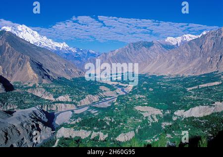 Pakistan, territorio del Nord, Valle di Hunza, Monte Rakaposhi 7788m di altitudine Foto Stock