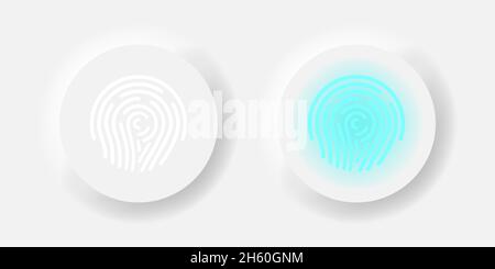 Concetto di scansione pneumorfismo vettoriale con pulsante impronte digitali. Illustrazione del design dell'interfaccia utente con password per le dita. Illustrazione Vettoriale