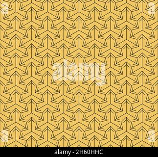 Design senza cuciture con mosaico dallo stile minimalista con colori giallo senape e nero. Fondo conico un motivo geometrico cono triangoli neri Illustrazione Vettoriale