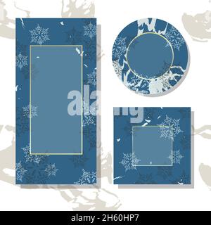 VENDITA. Set modello invernale. Luogo per inserire il testo. Cartolina o tag di raccolta. Adesivo su un tema invernale. Fiocchi di neve. Illustrazione Vettoriale