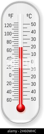 Colorante rosso etanolo alcol celsius fahrenheit all'aperto e al coperto classico termometro per misurazioni meteorologiche illustrazione vettoriale realistica Illustrazione Vettoriale