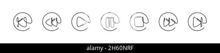 Set di pulsanti multimediali a una riga, pausa riproduzione lineare, arresto e illustrazione vettoriale della raccolta di icone in avanti. Illustrazione Vettoriale
