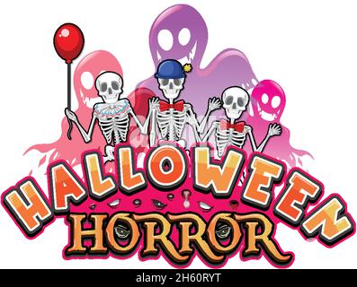 Halloween Horror banner con illustrazione scheletro fantasmi Illustrazione Vettoriale