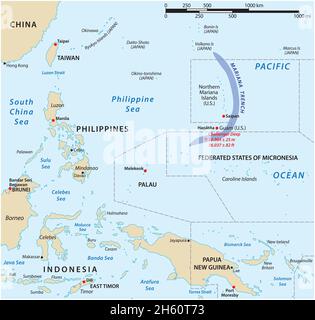 Mappa della posizione della trincea Mariana in Oceania Illustrazione Vettoriale