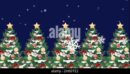 Immagine della neve che cade sopra gli alberi di natale Foto Stock