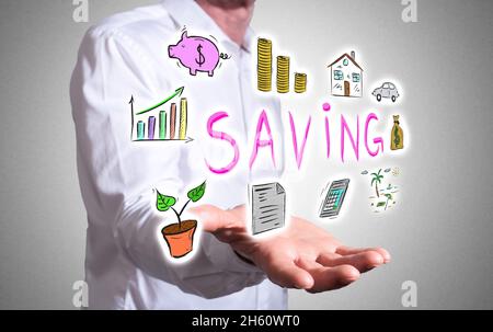 Concetto di salvataggio che si leva sopra una mano umana Foto Stock