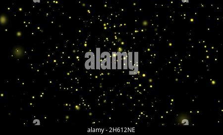 Animazione 3D di particelle luminose in spazio nero. Animazione. Bella animazione spaziale con particelle o stelle che brillano su sfondo nero. Foto Stock