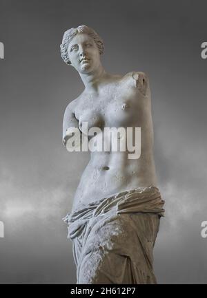 Venus de Milo ancinet statua greca di Afrodite, circa 150 e 125 AC, Museo del Louvre Ma399 o N527. Afrodite è raffigurato capelli in una pistola con un testone Foto Stock