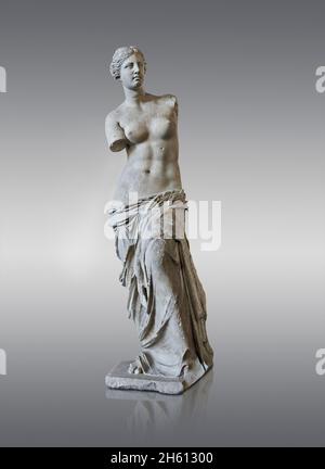 Venus de Milo ancinet statua greca di Afrodite, circa 150 e 125 AC, Museo del Louvre Ma399 o N527. Afrodite è raffigurato capelli in una pistola con un testone Foto Stock