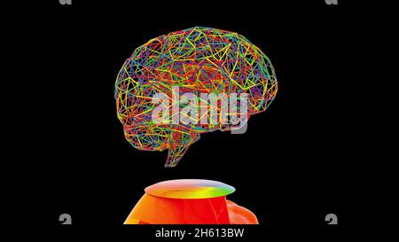 Lo sviluppo tecnologico dell'intelligenza con 3d rende astratta la visualizzazione anatomica. Organismo futuristico per lavorare su progetti complessi e vi Foto Stock