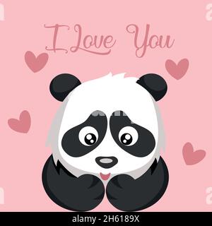 Tenero panda e cartellino cuori per San Valentino Illustrazione Vettoriale