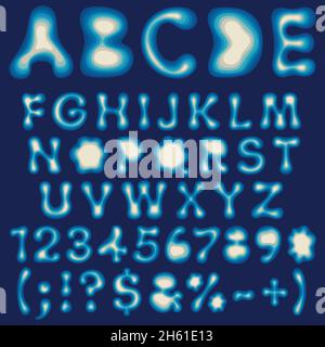 Alfabeto a colori, lettere e numeri dai livelli. Gruppo di oggetti vettoriali isolati. Illustrazione Vettoriale