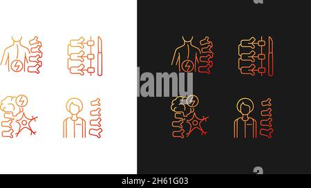 Disturbi della colonna vertebrale icone di gradiente impostate per la modalità buio e luce Illustrazione Vettoriale