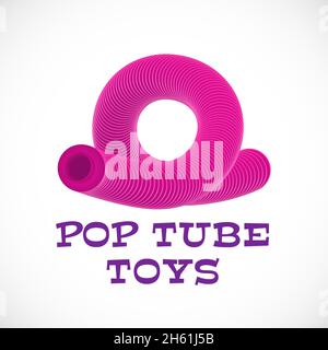 Giocattolo sensoriale per bambini da logo, etichetta o modello di cartello con il tubo corrugato. Filo flessibile in plastica colorata Anti stress Pop Tube Bambini giocattolo Illustrazione Vettoriale