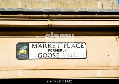 Market Place formely Goose Hill segno, Doncaster, Inghilterra Foto Stock