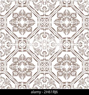 Patchwork colorato senza cuciture in stile portoghese. Decorazioni arabe e spagnole disegnate a mano. Islam, indiano, motivo ottomano. Perfetto per la stampa su tessuto o pa Illustrazione Vettoriale