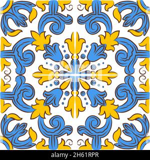 Azulejos portoghesi floreali disegnati a mano. Motivi vettoriali senza giunture sfondo grigio astratto per Web sfondo, stampa, cuscini, superficie texture, sfondo. Illustrazione Vettoriale