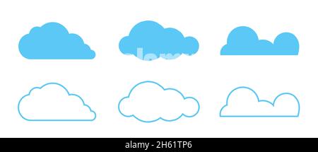 Icone nuvola in stile piatto alla moda isolato su sfondo blu. Simbolo cloud per il tuo sito Web Foto Stock