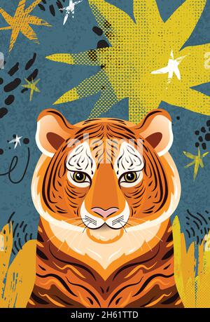 Biglietto di auguri alla moda - anno della Tigre Illustrazione Vettoriale