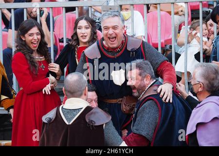 Italia, Sansepolcro (Arezzo), 12 settembre 2021 : Palio di Crossbow (Palio della balestra). Si tratta di un evento storico che si è tenuto continuamente s. Foto Stock