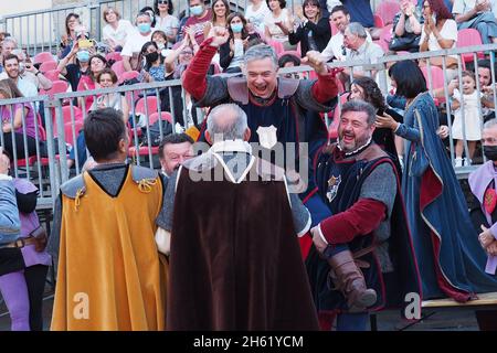 Italia, Sansepolcro (Arezzo), 12 settembre 2021 : Palio di Crossbow (Palio della balestra). Si tratta di un evento storico che si è tenuto continuamente s. Foto Stock