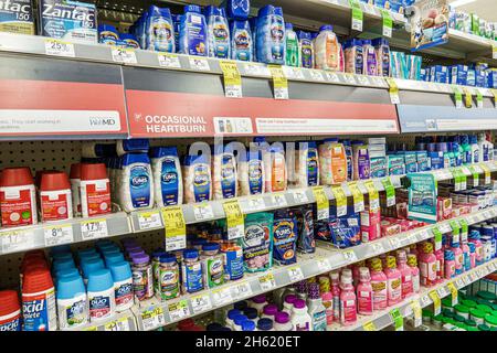 Key Largo Florida,Walgreens,farmacia farmacia farmacia farmacia interna vendita display mercato interno,scaffali antiacidi Heartburn medicina tums sul banco OTC Foto Stock