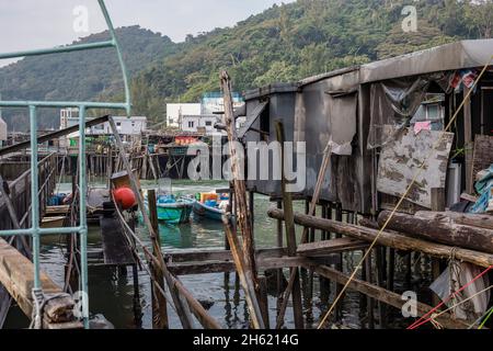 pescatori su palafitte case, tai o villaggio di pescatori tradizionale, lantau Foto Stock