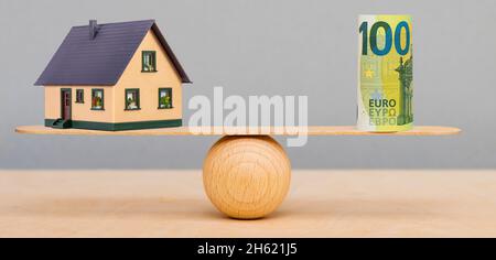 immobili e finanze in equilibrio sulla sciabola Foto Stock