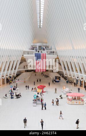 oculus, atrio principale della stazione della metropolitana con centro commerciale, architetto santiago calatrava, manhattan, new york city, usa Foto Stock