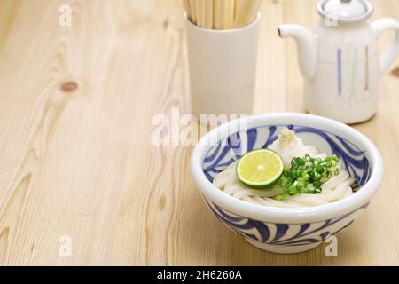 Hiyaoroshi Udon, noodle di udon ghiacciate con ravanello di daikon grattugiato e zuppa di dashi. Cucina giapponese Foto Stock