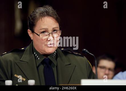 Il capo della pattuglia di confine degli Stati Uniti Carla Provost consegna testimonianze sulla politica di immigrazione prima del Comitato giudiziario del Senato, sottocomitato sulla sicurezza delle frontiere e l'immigrazione, a Washington, D.C., 12 dicembre 2018. Foto Stock