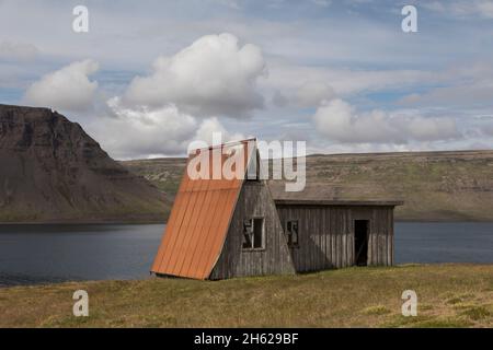 una capanna nei westfjords. Foto Stock