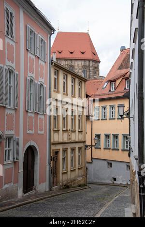 germania, baviera, alta franconia, bamberg, case nel ghiaccio buca, strada storica nella città vecchia, è parte del patrimonio mondiale dell'unesco Foto Stock