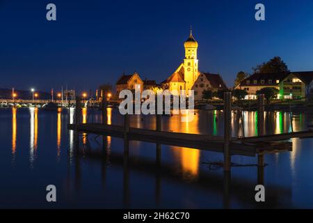 penisola di wasserburg con la chiesa di st. georg, lago di costanza, baviera, germania Foto Stock