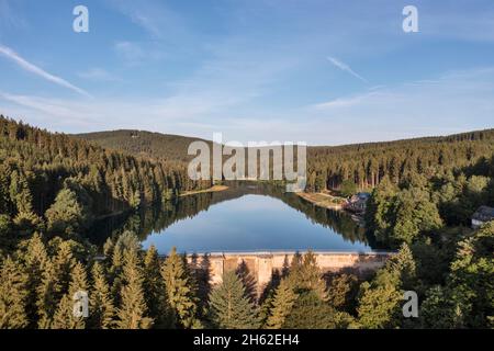 germania,turingia,oberhof,lütschetalsperre,muro diga,foresta,montagne Foto Stock