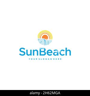 Design moderno e colorato con logo Sun Beach Sunset Illustrazione Vettoriale