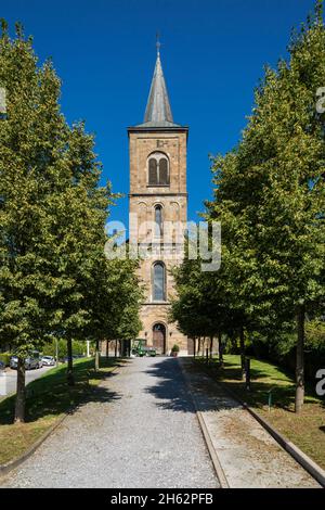 germania,wuelfrath,wuelfrath-duessel,bergisches terra,niederbergisches terra,niederberg,renania,renania settentrionale-vestfalia,chiesa protestante nel villaggio di duessel,campanile Foto Stock