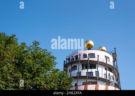 germania,sassonia-anhalt,magdeburg,hundertwasserhaus,cittadella verde Foto Stock