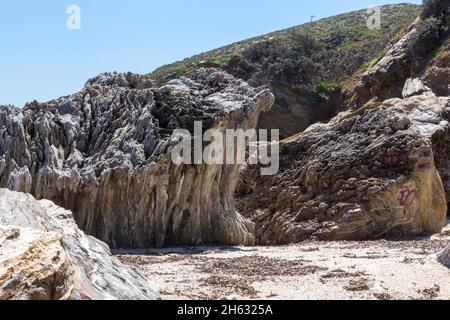 molto strano guardando rocce sulla spiaggia da qualche parte in grecia Foto Stock