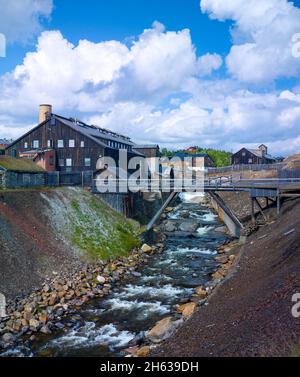 europa,norvegia,provincia di trondelag,röros mineraria,museo di röros,centro visitatori sul fiume haelva Foto Stock