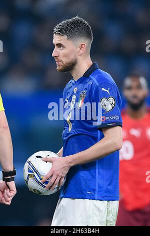 Roma, Italia. 12 novembre 2021. Jorginho d'Italia durante la gara di qualificazione della Coppa del mondo FIFA Qatar 2022 tra Italia e Svizzera allo Stadio Olimpico di Roma, Italia, il 12 novembre 2021. Credit: Giuseppe Maffia/Alamy Live News Foto Stock