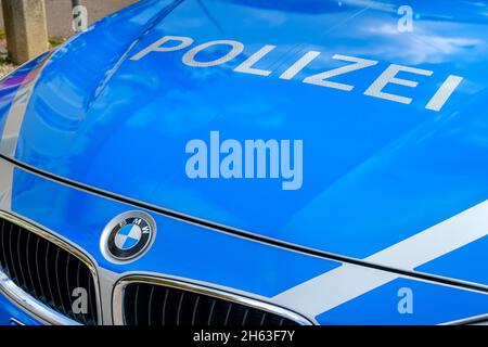 un'auto della polizia che dice la polizia Foto Stock