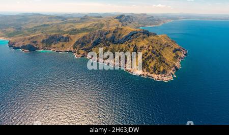 veduta aerea, paesaggio di montagna del cap de farrutx,artà,mallorca,isole baleari,spagna Foto Stock