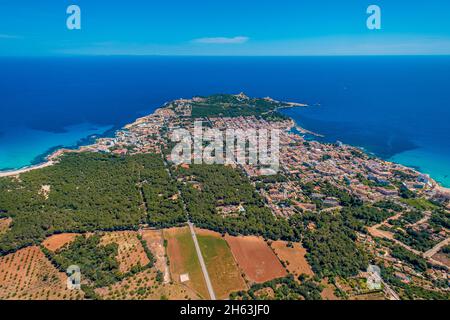 foto aerea,cala agulla e cala rajada con vista mare,isole baleari,maiorca,capdepera,spagna Foto Stock