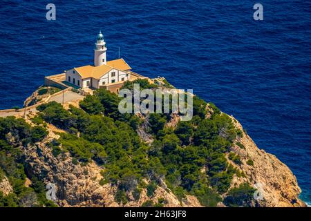 vista aerea,faro di punta de capdepera,isole baleari,maiorca,capdepera,spagna Foto Stock