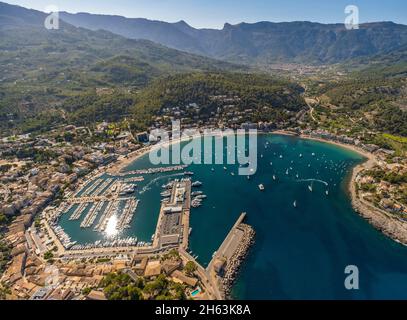 veduta aerea,port de sóller,porto di sóller,mallorca,isole baleari,spagna Foto Stock